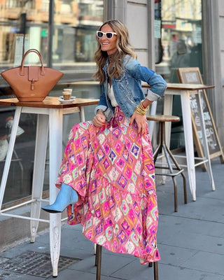 Street temperament women's printed long skirt ruffled skirt skirt