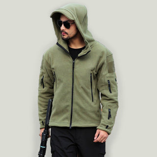 Men's Outdoor Warm Liner Fleece Jacket Cold-Proof Jacket Wind Hood Solid Color Hooded Jacket