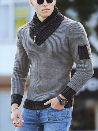 Men? Shawl Pullover Ribbed Collar Cuffs And Hem With Zipper Sweater