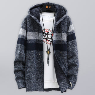 Men? Color Block Faux Fur Lining Zip Front Hooded Drawstring Hood Sweatshirt Jacket