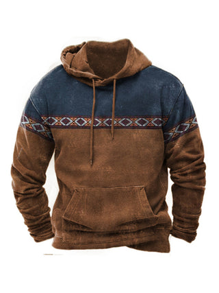 Men Long Sleeve Drawstring Hood Kangaroo Pocket At Front