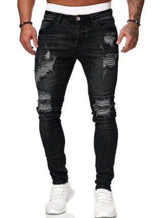 Men Solid Color Ripped Stretch Skinny Distressed Jeans