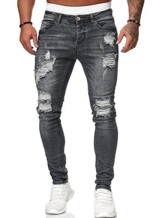 Men Solid Color Ripped Stretch Skinny Distressed Jeans