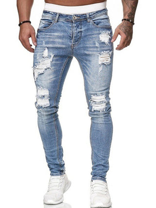 Men Solid Color Ripped Stretch Skinny Distressed Jeans