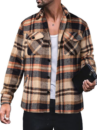 Men's Plaid Shirt Long Sleeve Button Down Casual Jacket