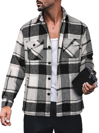 Men's Plaid Shirt Long Sleeve Button Down Casual Jacket