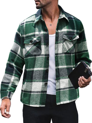 Men's Plaid Shirt Long Sleeve Button Down Casual Jacket