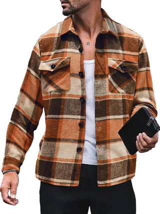 Men's Plaid Shirt Long Sleeve Button Down Casual Jacket