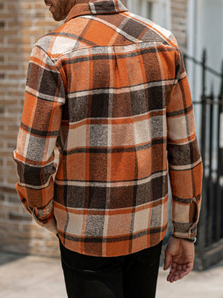 Men's Plaid Shirt Long Sleeve Button Down Casual Jacket