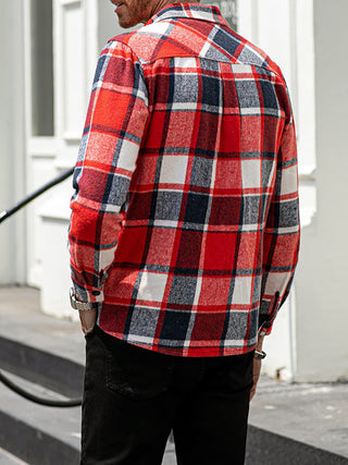 Men's Plaid Shirt Long Sleeve Button Down Casual Jacket