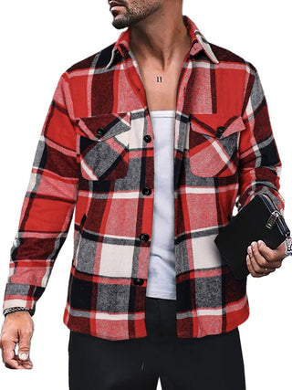 Men's Plaid Shirt Long Sleeve Button Down Casual Jacket