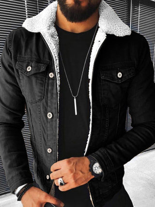 Men's Thickened Denim Jacket in Plush Style