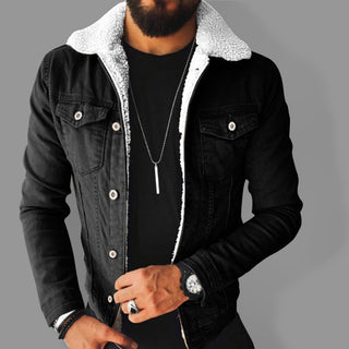 Men's Thickened Denim Jacket in Plush Style