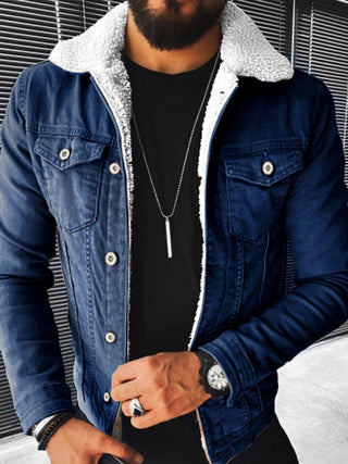 Men's Thickened Denim Jacket in Plush Style