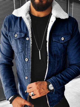 Men's Thickened Denim Jacket in Plush Style