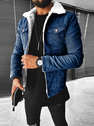 Men's Thickened Denim Jacket in Plush Style