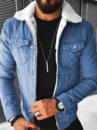 Men's Thickened Denim Jacket in Plush Style