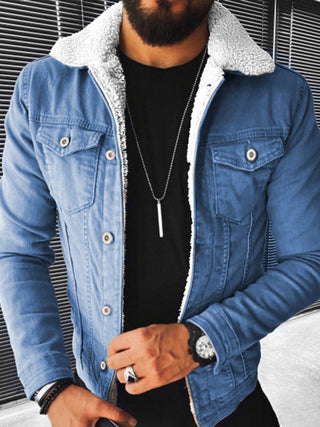 Men's Thickened Denim Jacket in Plush Style