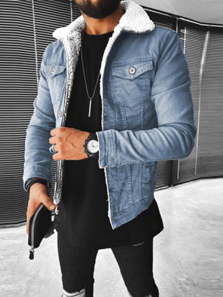 Men's Thickened Denim Jacket in Plush Style