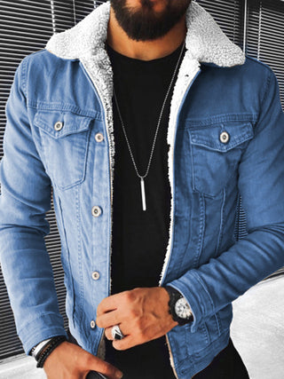 Men's Thickened Denim Jacket in Plush Style