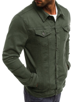 Men's Trendy Fashion Casual Slim Denim Jacket Multi Pocket Button Stand Collar Workwear Jacket