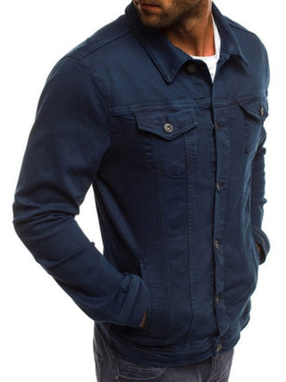 Men's Trendy Fashion Casual Slim Denim Jacket Multi Pocket Button Stand Collar Workwear Jacket