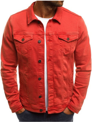 Men's Trendy Fashion Casual Slim Denim Jacket Multi Pocket Button Stand Collar Workwear Jacket