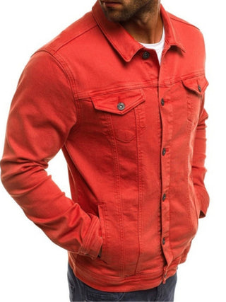 Men's Trendy Fashion Casual Slim Denim Jacket Multi Pocket Button Stand Collar Workwear Jacket