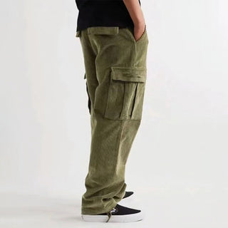 Corduroy multi-pocket straight trousers men's sweeping pants men's casual loose trousers