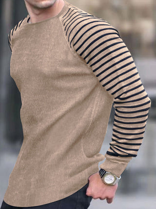 Men's Ribbed Knit Striped Sleeve Sweater