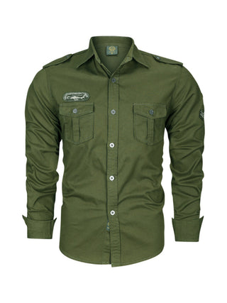 men's military style cotton long sleeve shirt