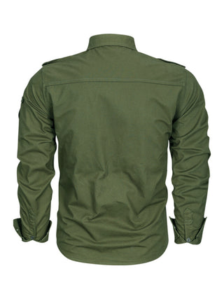 men's military style cotton long sleeve shirt