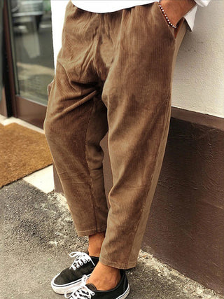 Men's Solid Color Crop Straight Leg Corduroy Pants