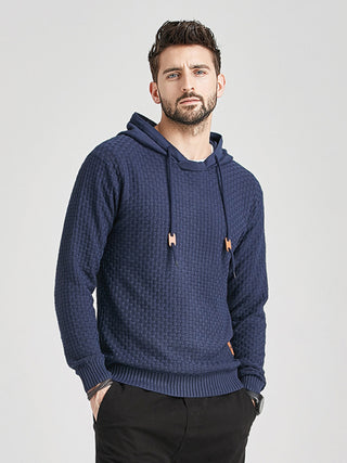 Men's Solid Color Ribbed Hooded Sweater