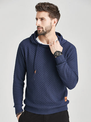 Men's Solid Color Ribbed Hooded Sweater