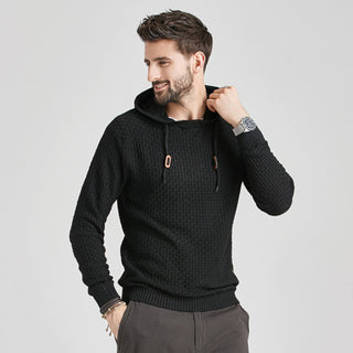 Men's Solid Color Ribbed Hooded Sweater