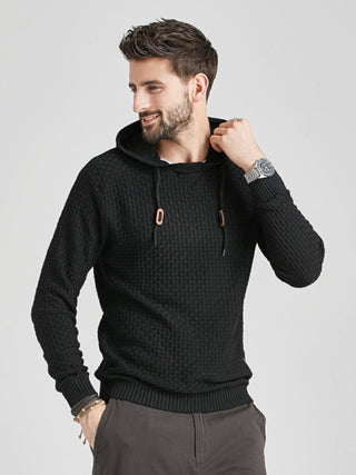 Men's Solid Color Ribbed Hooded Sweater