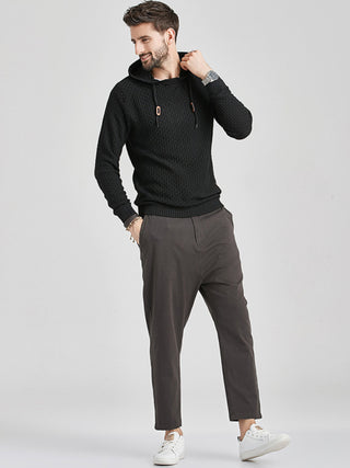 Men's Solid Color Ribbed Hooded Sweater