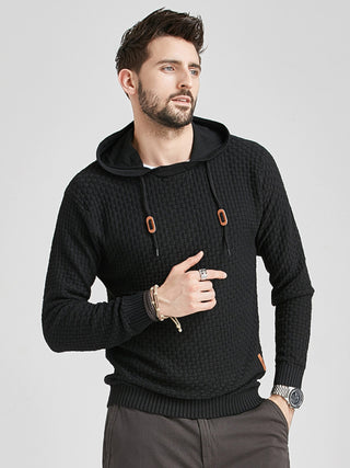 Men's Solid Color Ribbed Hooded Sweater