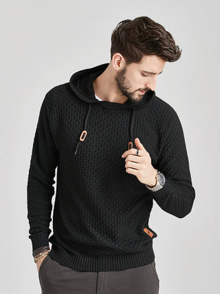 Men's Solid Color Ribbed Hooded Sweater