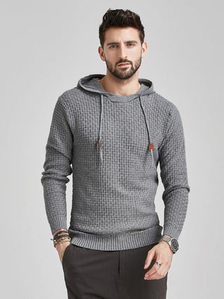 Men's Solid Color Ribbed Hooded Sweater