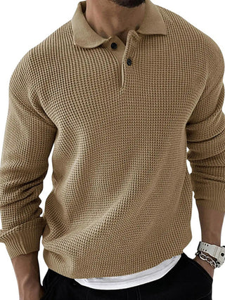 Men's Solid Color Long Sleeve Waffle Knit Sweaters