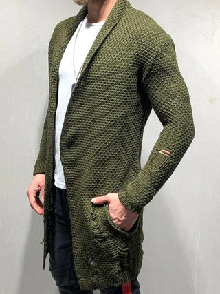 Men's Solid Color Chunky Knit Open Front Cardigan Sweater