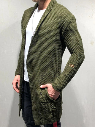 Men's Solid Color Chunky Knit Open Front Cardigan Sweater