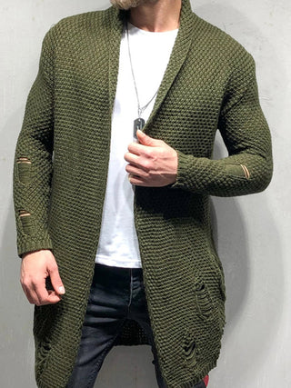 Men's Solid Color Chunky Knit Open Front Cardigan Sweater