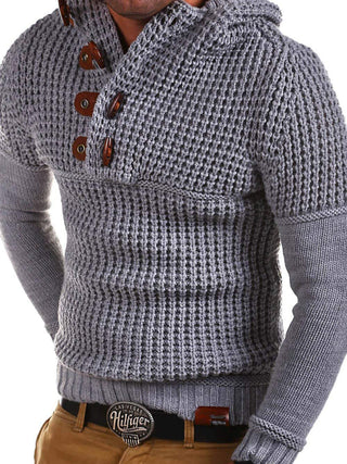 Men's Solid Color Quarter Button Horn Knit Sweater