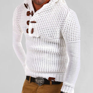 Men's Solid Color Quarter Button Horn Knit Sweater