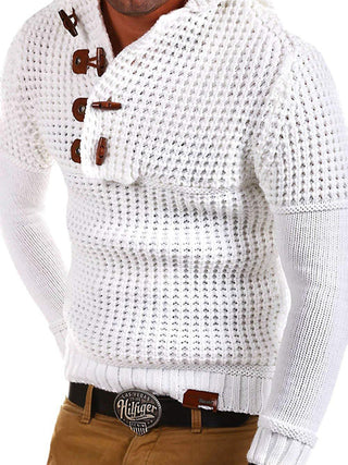 Men's Solid Color Quarter Button Horn Knit Sweater