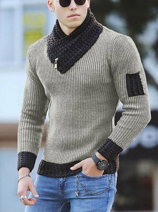 Men's Solid Color Rib Shawl Collar Sweater