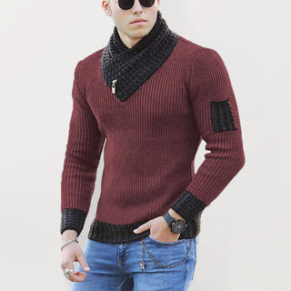 Men's Solid Color Rib Shawl Collar Sweater